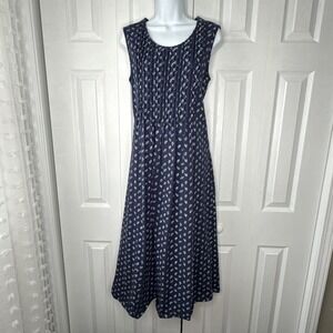 The Vermont Country Store Cottage Dress Jumper Small Blue Floral Midi Sleeveless